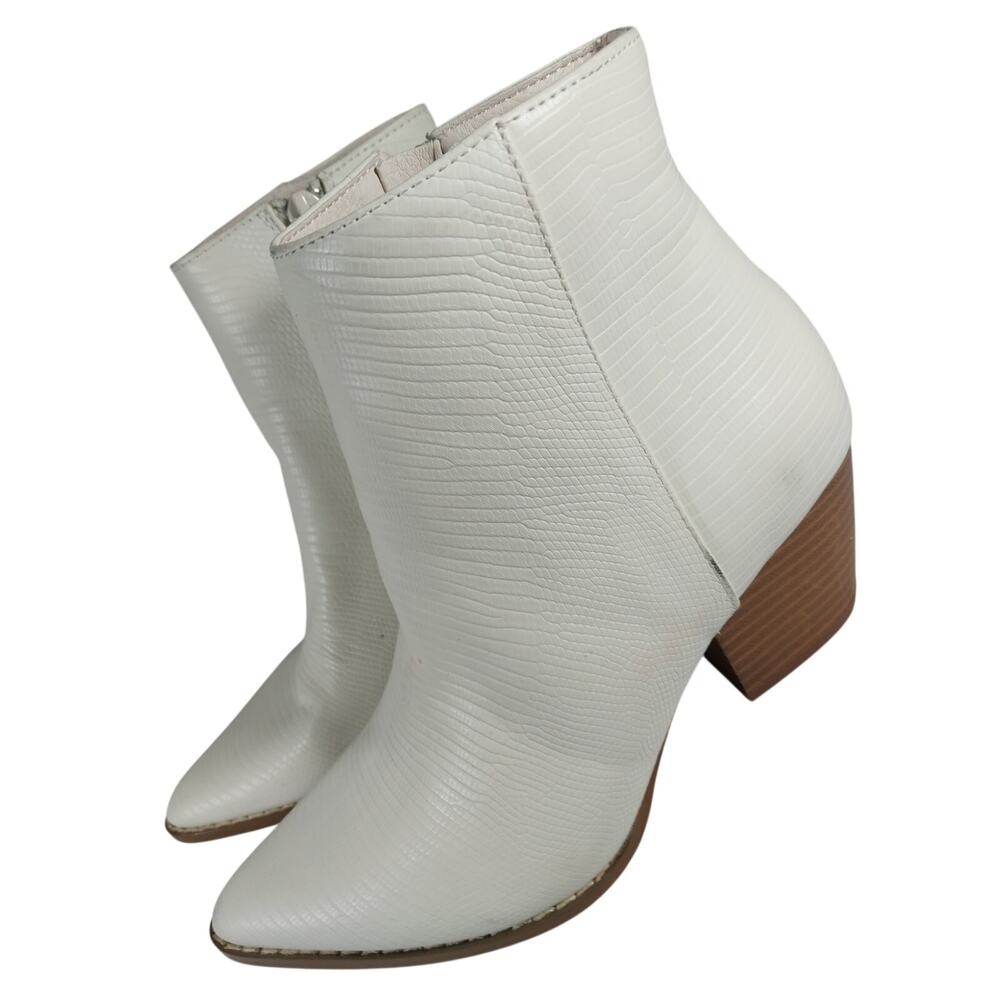 LULU'S! MATISSE CREAM/EGGSHELL VEGAN SNAKESKIN IMPRINT LEATHER ANKLE BOOTS! 5M